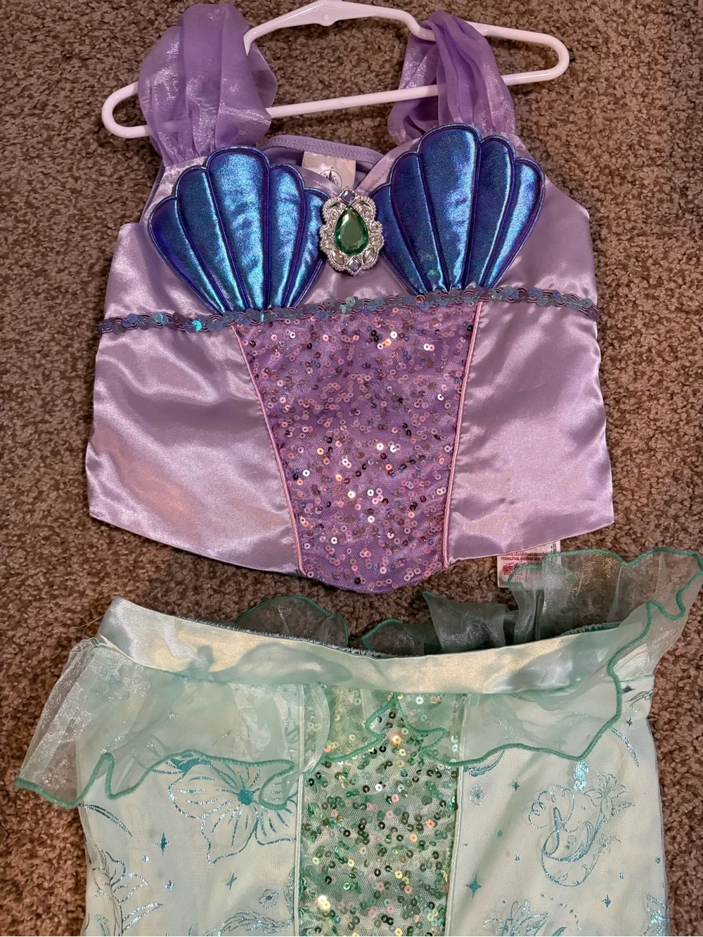 Girl’s Little Mermaid Costume Top and Skirt Set - Shimmering Seashell Design